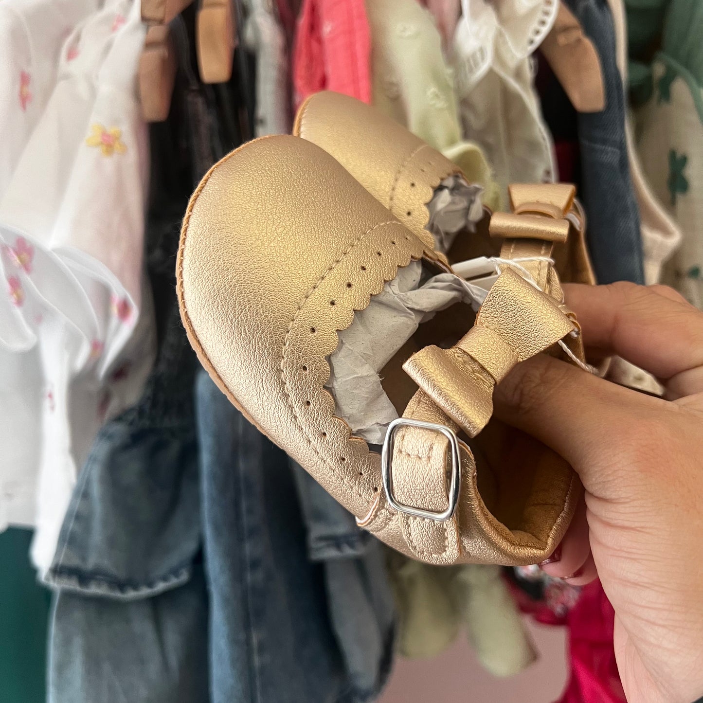 Gold Bow Baby Shoes