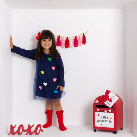 Navy Blue Dress with Colorful Hearts