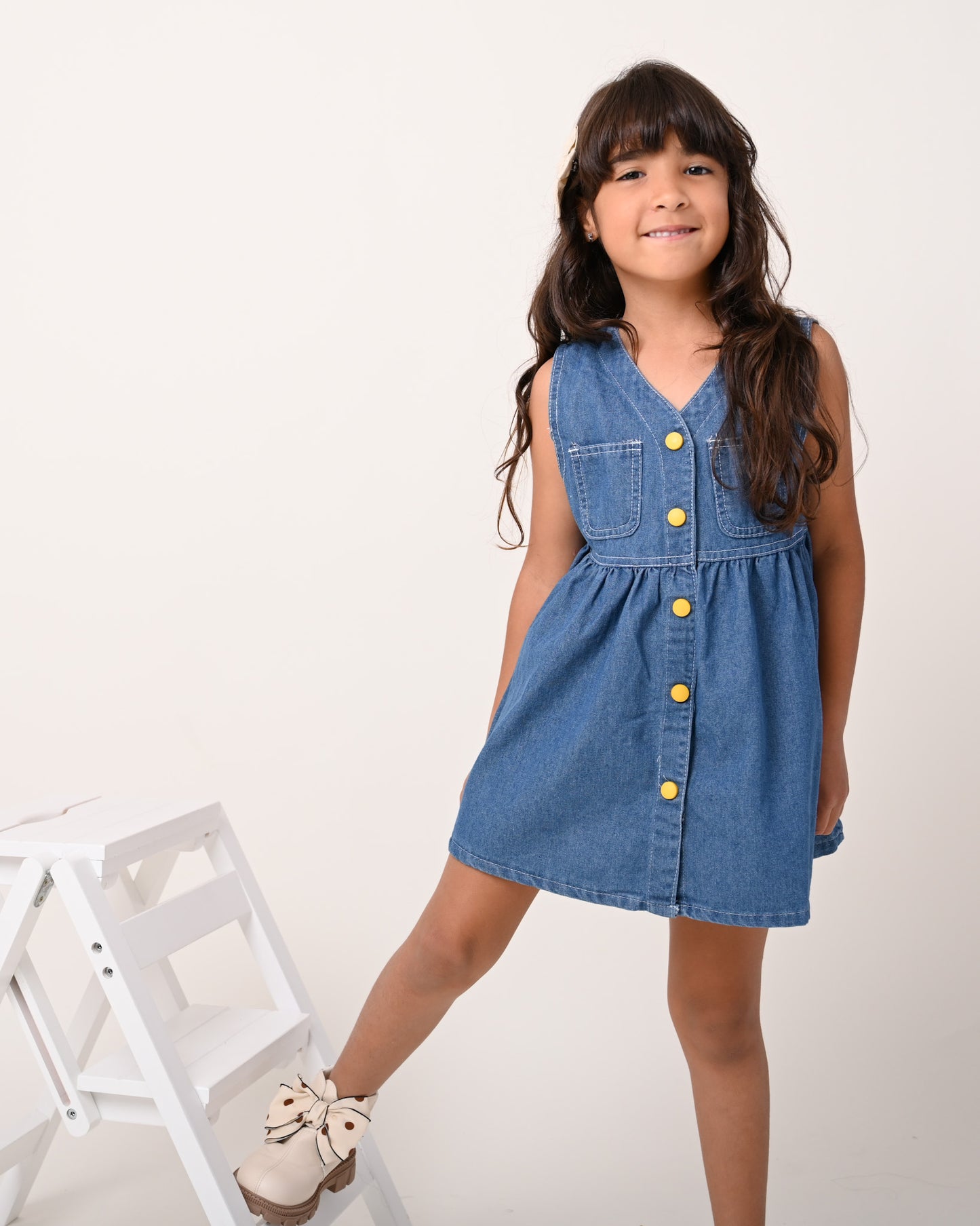 Yellow Buttons Denim Dress