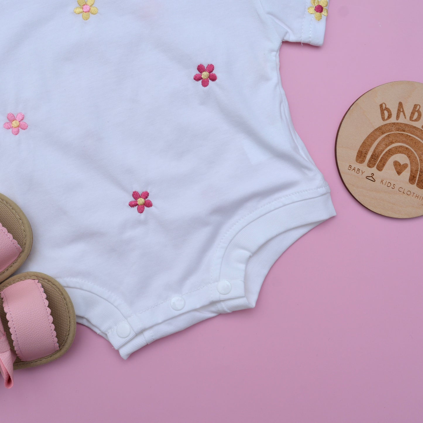 White Bodysuit & Embroidered Flowers