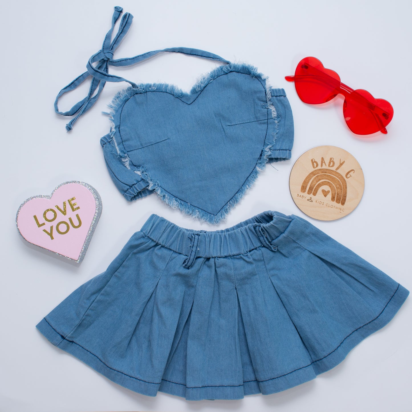 Denim Heart Top & Skirt