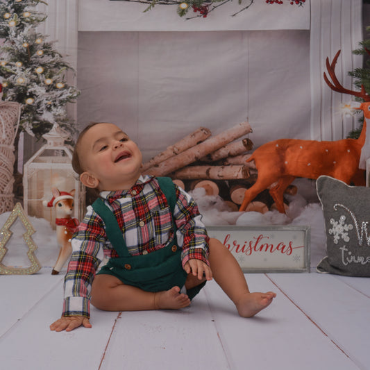 Plaid Longsleeve Button Shirt & Corduroy Suspenders