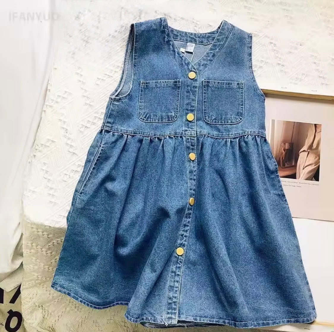 Yellow Buttons Denim Dress