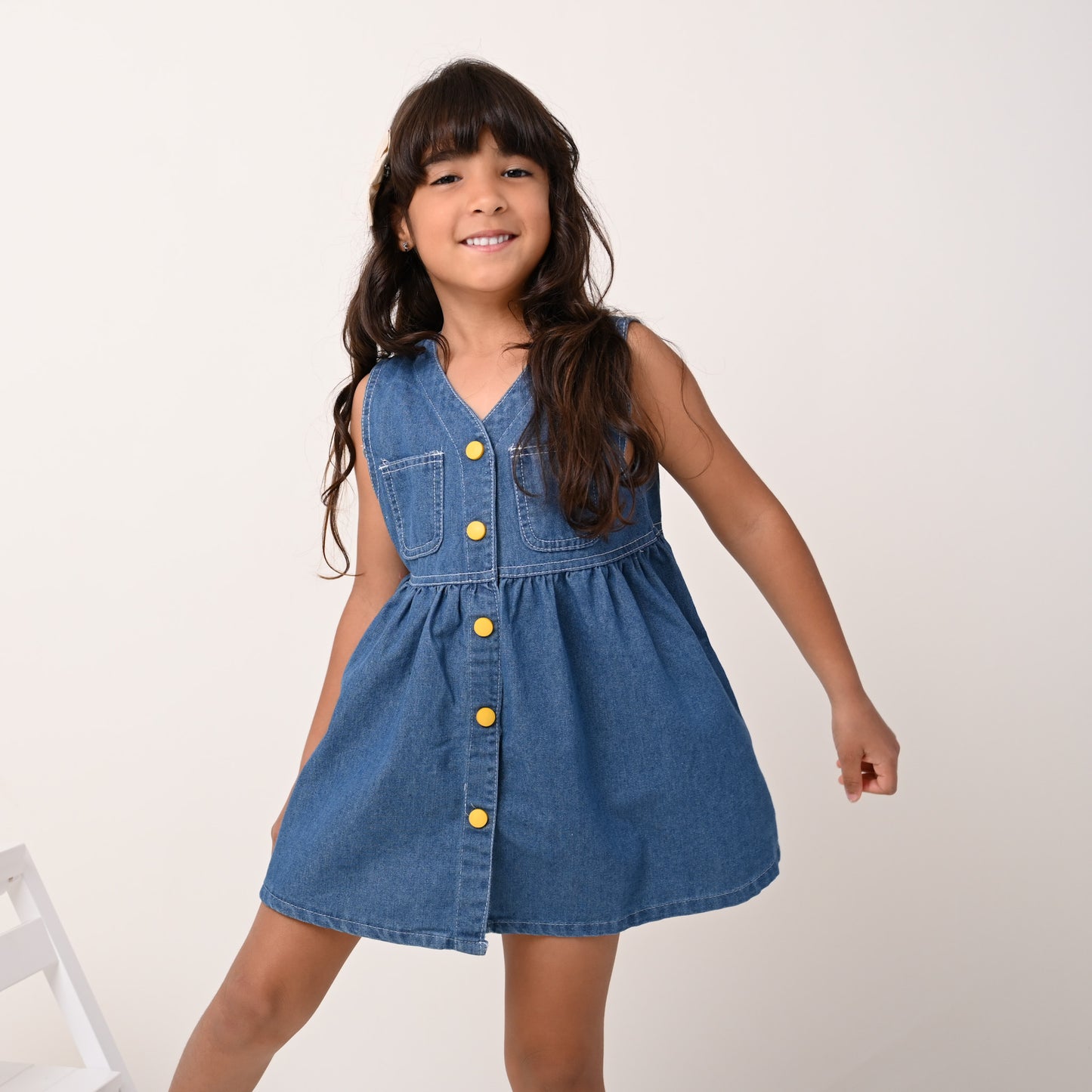 Yellow Buttons Denim Dress