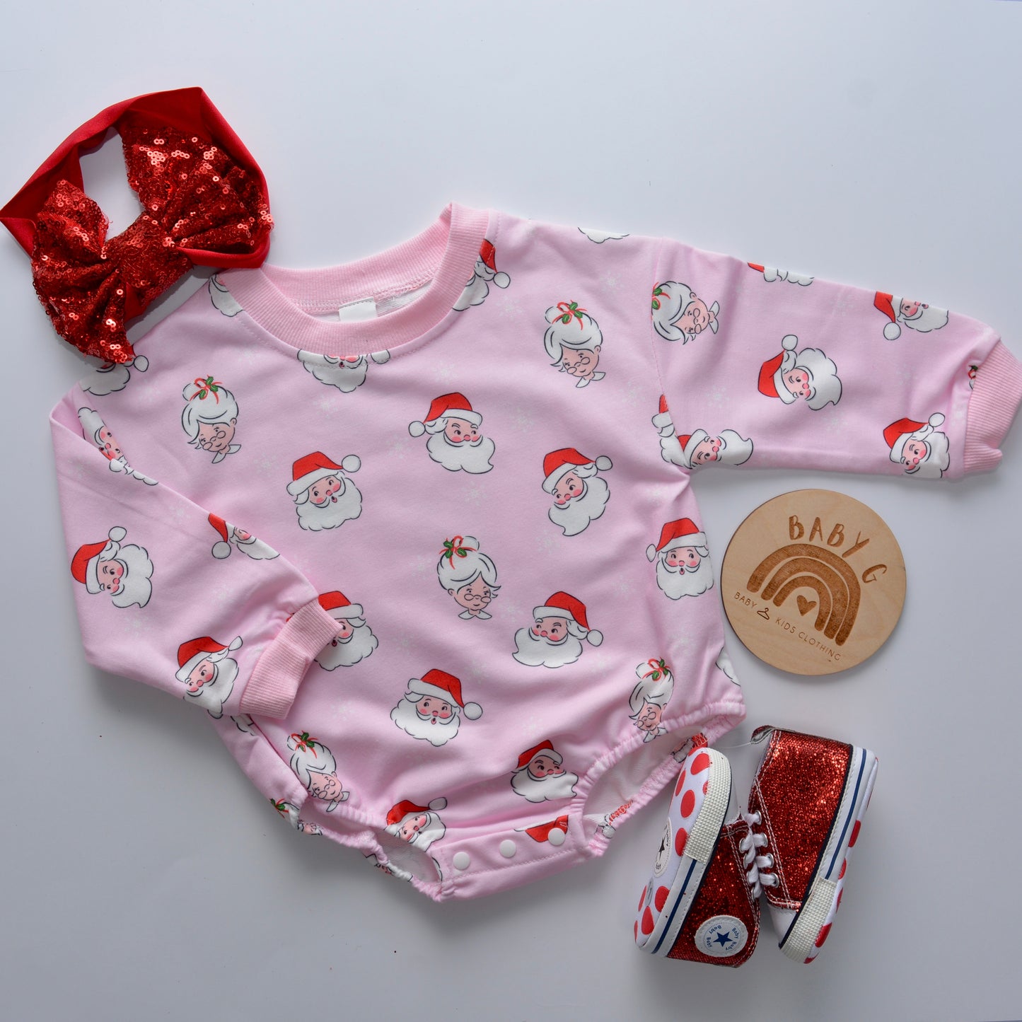 Santa All Over Pink Romper