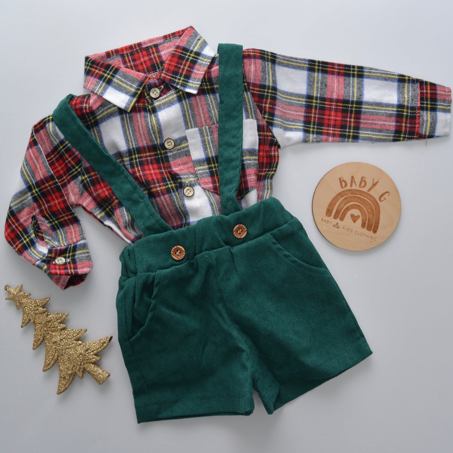 Plaid Longsleeve Button Shirt & Corduroy Suspenders