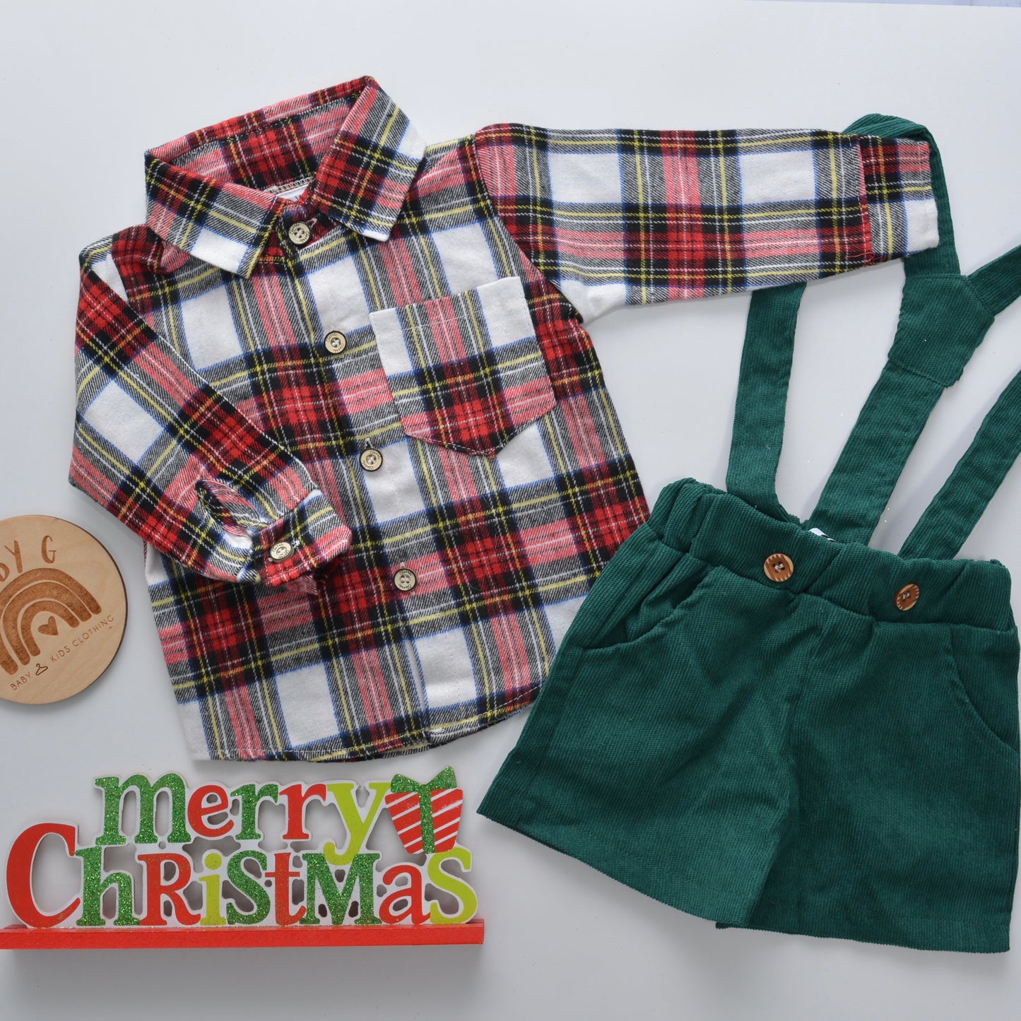 Plaid Longsleeve Button Shirt & Corduroy Suspenders