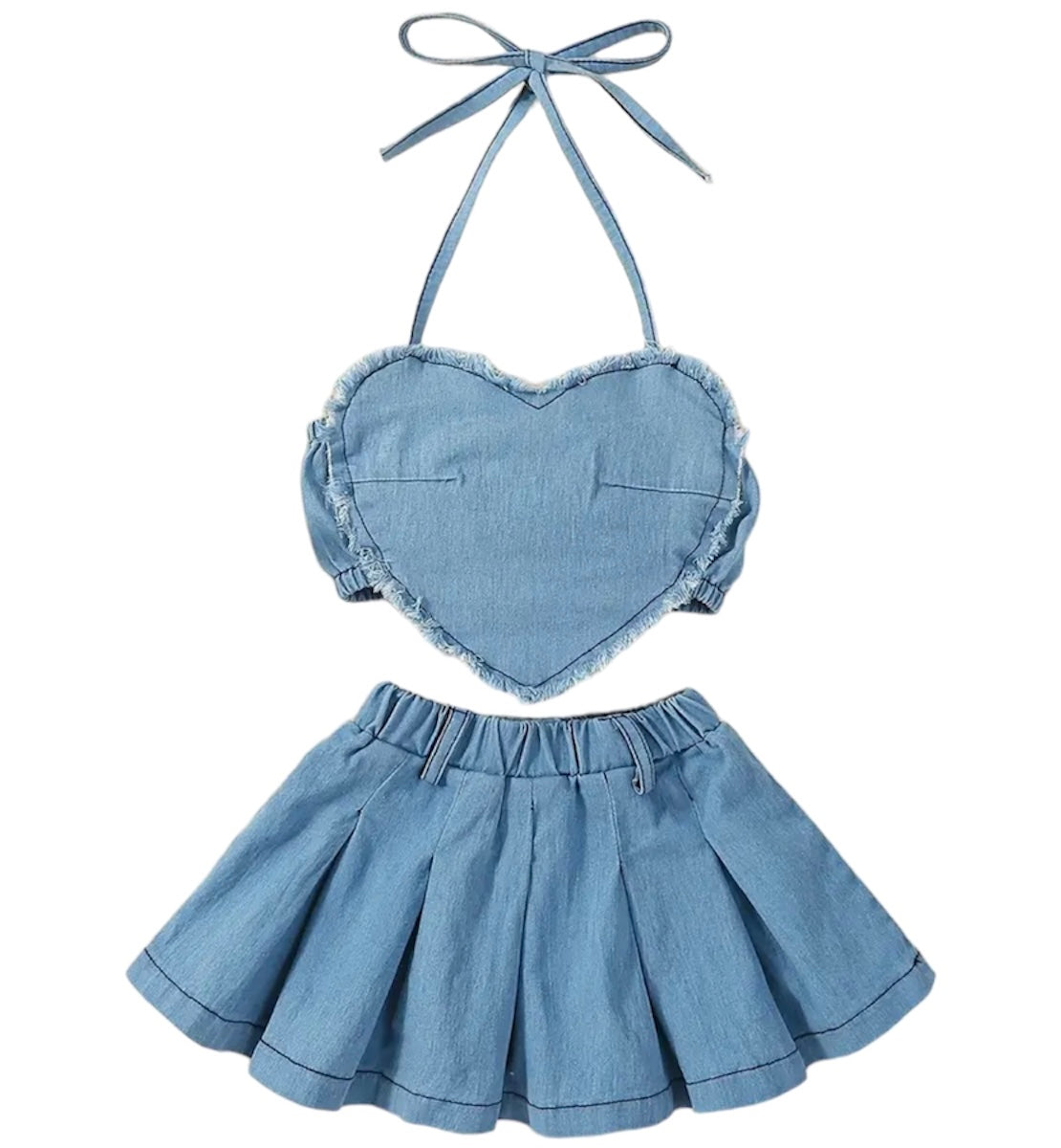 Denim Heart Top & Skirt