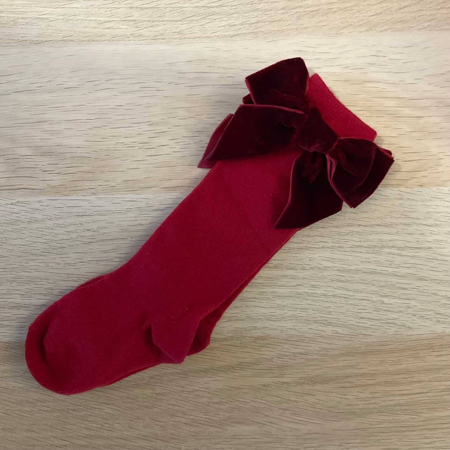 Wine Red Velvet Bow Socks