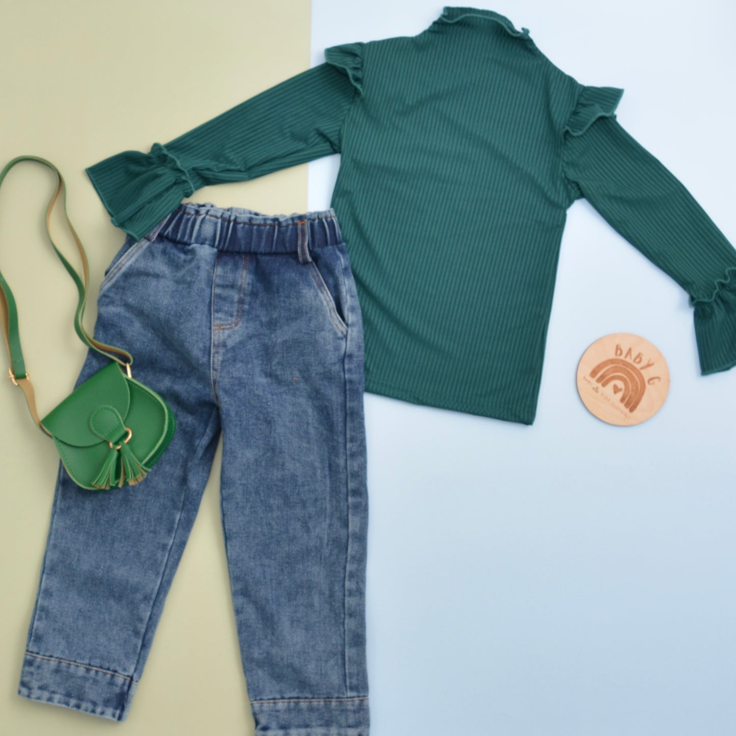 Dark Green Longsleeve Top & Denim Jeans