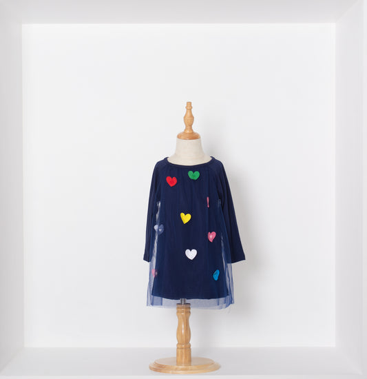 Navy Blue Dress with Colorful Hearts