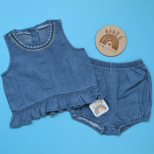 Embroidered Denim Set