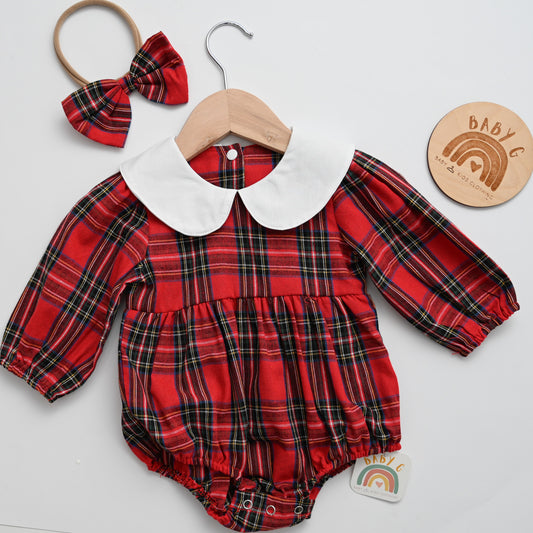 Doll Neck Plaid Christmas Romper