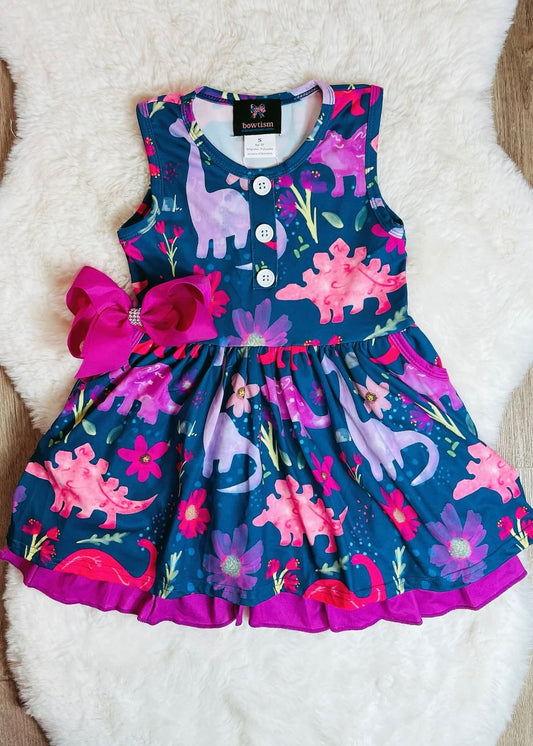 Girly Dino Dress & Matching Bow
