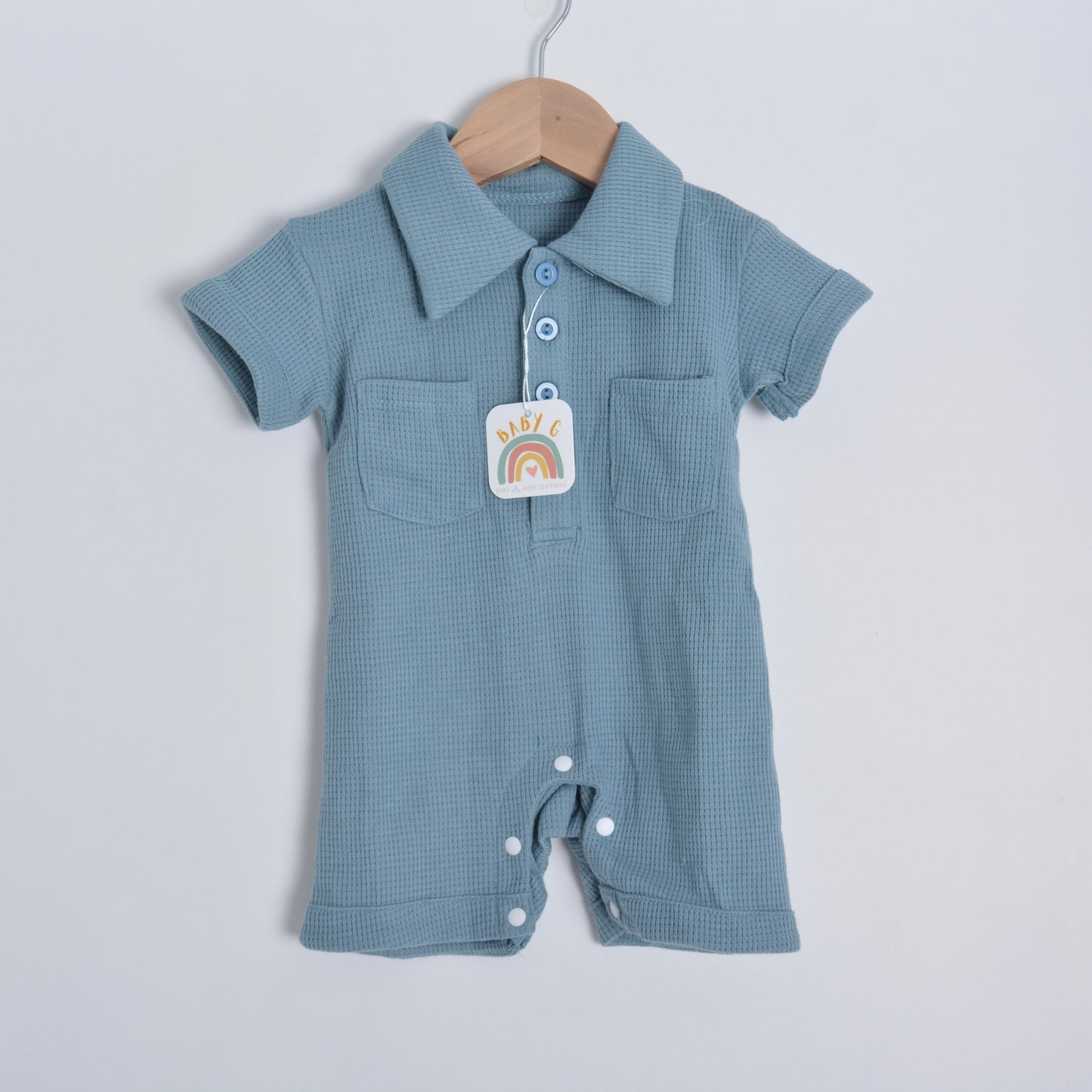 Blue Waffle Polo Romper