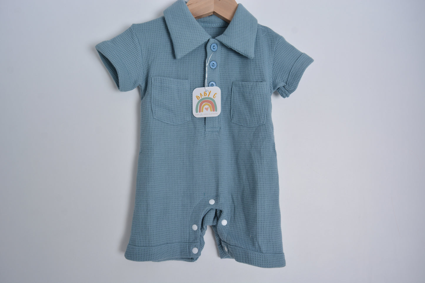 Blue Waffle Polo Romper