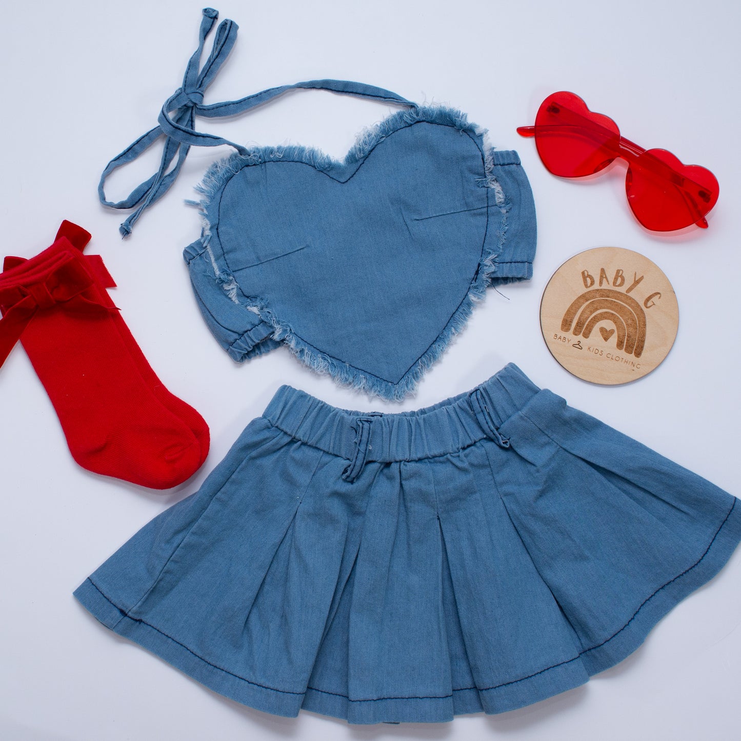 Denim Heart Top & Skirt