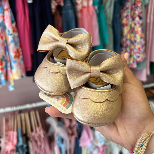 Gold Bow Baby Shoes