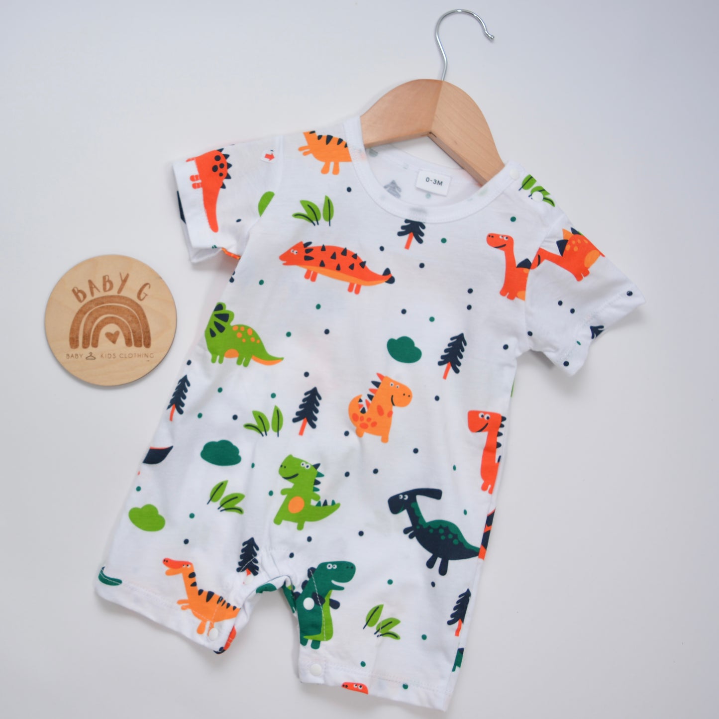 Colorful Dinosaur Print Baby Romper